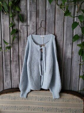 Pastel Blue Fuzzy Knit Tie Front Cardigan Sweater Maternity Size M NWT